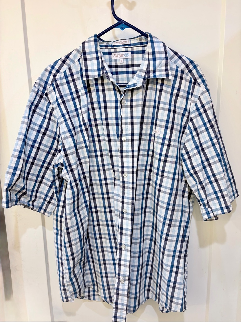 Ecko Unlimited Blue, White and Black Plaid Short-Sleeve Button-Down Shirt
